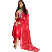 Gosriki Women's Rayon Viscose Printed Straight Kurta With Pant & Dupatta (Belagavi Red-Vks04-Gs_5Xl_Red_Xxxxx-Large)