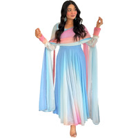 Gosriki Women's Georgette Anarkali Solid Kurta With Pant & Dupatta (Sade Sky-Vks02-Gs_L_Sky Blue_Large)