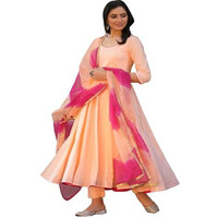 Gosriki Women's Rayon Viscose Solid Anarkali Kurta With Pant & Dupatta (Kuddi Peach-Gs_L_Peach_Large)