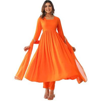 Gosriki Women's Rayon Viscose Anarkali Solid Kurta With Pant & Dupatta (Garbo Orange-Vks05-Gs_M_Orange_Medium)