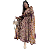Gosriki Women's Rayon Viscose Anarkali Printed Kurta With Palazzo & Dupatta (Kahini Multi-Gs_S_Multicolor_Small)