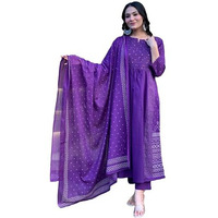 Gosriki Women's Rayon Viscose Anarkali Printed Kurta With Pant & Dupatta (Hamlet Begani-Vks01-Gs_S_Begani_Small)