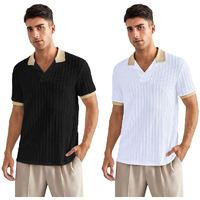 Toplot Polo T Shirt For Men || Men Casual T-Shirt || Polo For Man || Jacquard || Contrast Collar And Cuff || Value Pack (V-Jqrd-Solid-Polo-5245-Black-White-L)