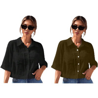 Toplot Shirt For Women || V-Collar Solid Crop For Woman || Half Sleeves For Women || Oversized Shirt For Woman (V-Crop-Shirt-5183-Black-Brown-Xl)
