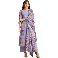 Gosriki Women's Rayon Viscose Printed Straight Kurta With Pant & Dupatta (Dhariti Lavender-Gs_Xl_Lavender_X-Large)