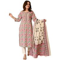 Gosriki Women's Rayon Viscose Printed Straight Kurta With Pant & Dupatta (Upasana Multi-Gs_Xxl_Multicolor_Xx-Large)