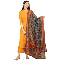 Gosriki Women's Cotton Blend Anarkali Solid Kurta With Pant & Dupatta (Jassu Yellow-Gs_M_Yellow_Medium)
