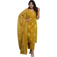 Gosriki Women's Rayon Viscose Straight Printed Kurta With Pant & Dupatta (Kanisha Mustard-Vks01-Gs_Xl_Mustard_X-Large)