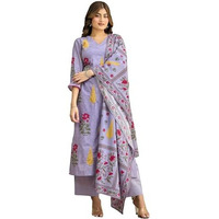 Gosriki Women's Rayon Viscose Printed Straight Kurta With Pant & Dupatta (Dhariti Lavender-Gs_M_Lavender_Medium)