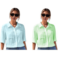Toplot Shirt For Women || V-Collar Solid Crop For Woman || Half Sleeves For Women || Oversized Shirt For Woman (V-Crop-Shirt-5183-5183-Pista-Sky-Xl)