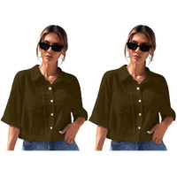 Toplot Shirt For Women || V-Collar Solid Crop For Woman || Half Sleeves For Women || Oversized Shirt For Woman (V-Crop-Shirt-5183-5183-Brown-Brown-Xs)