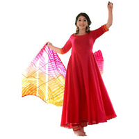 Gosriki Women's Cotton Blend Anarkali Solid Kurta With Pant & Dupatta (Rangin Pink_L-Go_Pink_Large)