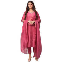 Gosriki Women's Rayon Viscose Straight Embroidered Kurta With Pant & Dupatta (Bagicha Rani-Vks02-Gs_Xl_Pink_X-Large)