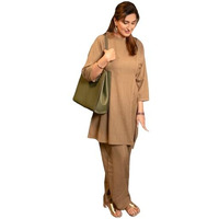 Gosriki Women's Rayon Viscose A-Line Solid Kurta With Pant (Banjara Beige-Gs_S_Beige_Small)