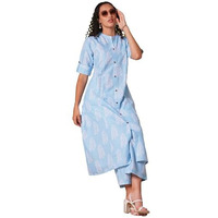 Gosriki Women's Rayon Viscose A-Line Printed Kurta With Pant (Kopek Sky-Vks03-Gs_S_Sky Blue_Small)