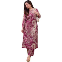 Gosriki Women's Rayon Viscose Straight Printed Kurta With Pant (Elevate Rani-Vks02-Gs_4Xl_Pink_Xxxx-Large)