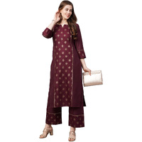 Gosriki Women's Cotton Straight Kurta With Palazzo(Kpz-Cot-10080-Maroon_L-Go_Maroon_Large)