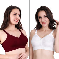 Trylo Riza Cottonfit Bra Combo Pack Marun & White 40 C - Cup - Pack Of-2