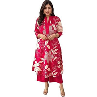 Gosriki Women's Rayon Viscose Straight Printed Kurta With Palazzo (Savya Pink-Vks02-Gs_M_Pink_Medium)