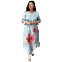 Gosriki Women's Rayon Viscose Straight Printed Kurta With Pant (Susan Sky-Vks05-Gs_L_Sky Blue_Large)
