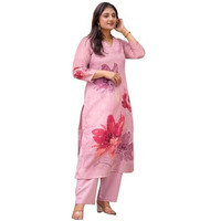 Gosriki Women's Rayon Viscose Straight Printed Kurta With Pant (Susan Pink-Vks05-Gs_Xl_Pink_X-Large)