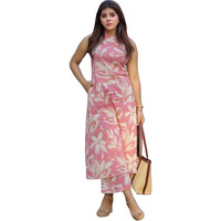 Gosriki Women's Rayon Viscose Printed Straight Kurta With Palazzo (Vcm Pink-Vks03-Gs_L_Pink_Large)
