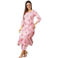 Gosriki Women's Cotton Blend Straight Printed Kurta With Pant (Bhutam Pink-Gs_S_Pink_Small)