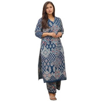 Gosriki Women's Rayon Viscose Printed Straight Kurta With Palazzo (Kadai Blue-Vks03-Gs_Xxl_Blue_Xx-Large)