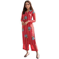 Gosriki Women's Rayon Viscose Straight Printed Kurta With Pant (Gadugi Red-Vks02-Gs_M_Red_Medium)