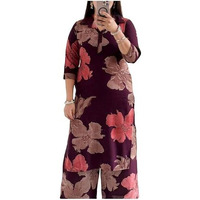 Gosriki Women's Rayon Viscose Printed Straight Kurta With Palazzo (Ishir Wine-Gs_L_Wine_Large)