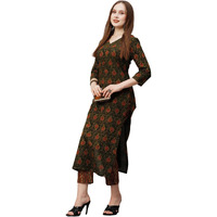 Gosriki Women's Cotton Blend Printed Straight Kurta With Pant (Tapa Green-Gs_L_Green_Large)