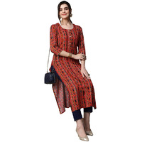 Gosriki Women's Cotton Blend Straight Printed Kurta With Pant Set (Parjapati Red-Gs_S_Red_Small)