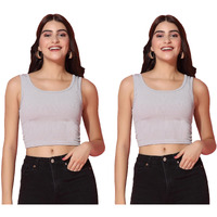 Toplot Women's Combo Solid Ribbed Scoop Neck Sleeveless Slim Fit Tank Top Pack Of 2 (Combo-5069-Gry-Gry-S)