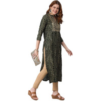 Gosriki Women's Pure Cotton Rayon Bandhani Printed With Embroidered Straight Kurta (Rugari-Green-Jan42-Gs_L_Green_Large)