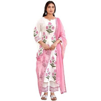 Gosriki Women's Rayon Viscose Straight Printed Kurta With Pant & Dupatta (Dayita Pink-Vks01-Gs_S_Pink_Small)