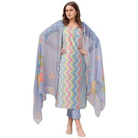 Gosriki Women's Rayon Viscose Straight Printed Kurta With Pant & Dupatta (Zaggu Blue-Vks01-Gs_L_Blue_Large)