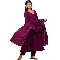Gosriki Women's Rayon Viscose Yoke Anarkali Kurta With Pant & Dupatta (Suruchi Wine-Vks01-Gs_S_Wine_Small)