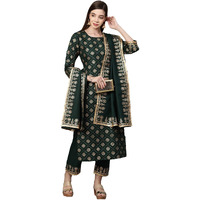 Gosriki Women's Cotton Straight Kurta With Pant & Dupatta (Kptd-Cot-10079-Green_S-Go_Green_Small)