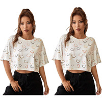 Toplot Women's Casual Printed Crop Top With Half Sleeve Pack Of 2 (Combo-5098-Sml-Sml-Xl)