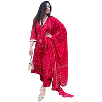 Gosriki Women's Rayon Viscose Straight Printed Kurta With Pant & Dupatta (Radnya Pink-Vks01-Gs_M_Pink_Medium)