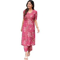 Gosriki Women's Rayon Viscose Straight Printed Kurta With Pant (Tisur Pink-Vks01-Gs_M_Pink_Medium)