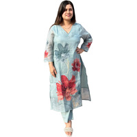 Gosriki Women's Rayon Viscose Printed Straight Kurta With Pant (Susan Sky-Vks03-Gs_Xxl_Sky Blue_Xx-Large)