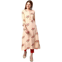 Gosriki Women's Cotton Blend Traditional Straight Printed Kurta And Pant Set (Amd 22-Cream_Xxl-Gs_Cream_Xx-Large)