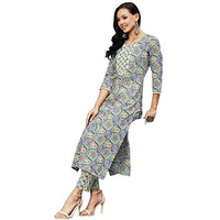 Gosriki Women's Cotton Blend Printed Straight Kurta With Pant (Guru Blue-Gs_S_Blue_Small)