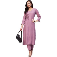 Gosriki Women's Cotton Blend Straight Embroidered Kurta With Pant (Miti Wine-Nw-Gs_S_Wine_Small)