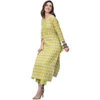 Gosriki Women's Cotton Blend Straight Printed Kurta With Pant (Karika Green-Gs_Xxl_Green_Xx-Large)