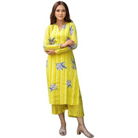 Gosriki Women's Rayon Viscose Straight Printed Kurta With Pant (Vridha Yellow-Vks01-Gs_L_Yellow_Large)