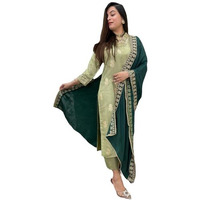 Gosriki Women's Rayon Viscose Printed Straight Kurta With Pant & Dupatta (Udh Pista-Vks01-Gs_Xl_Pista_X-Large)