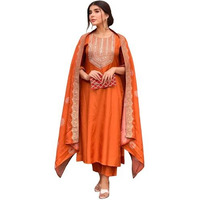 Gosriki Women's Rayon Viscose Embroidered Straight Kurta With Pant & Dupatta (Puneeta Orange-Vks02-Gs_Xl_Orange_X-Large)