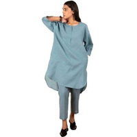 Gosriki Women's Rayon Blend Straight Solid Kurta With Pant (Nanital Blue-Gs_S_Blue_Small)